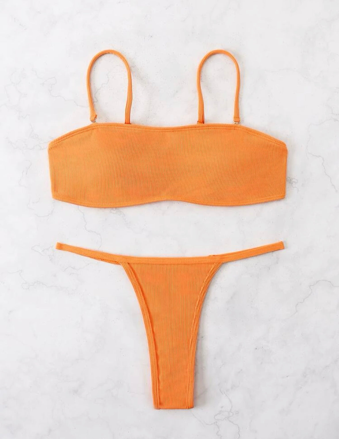 Amanda Orange Ribbed Cami Top Micro Thong Bikini Set