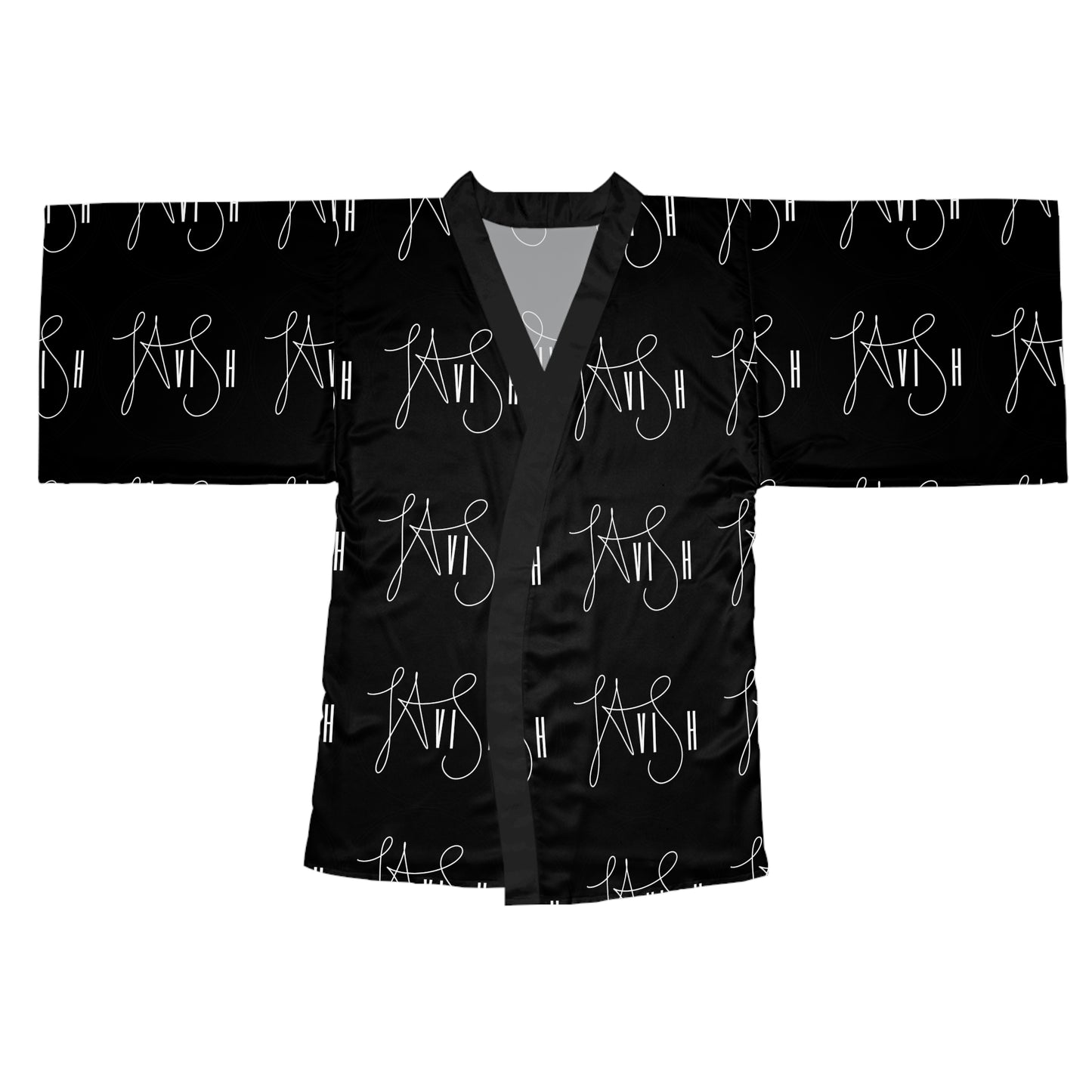 Pre-Show Lavish Logo Black Long Sleeve Kimono Robe
