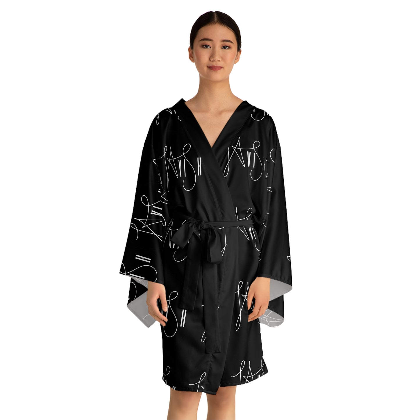 Pre-Show Lavish Logo Black Long Sleeve Kimono Robe