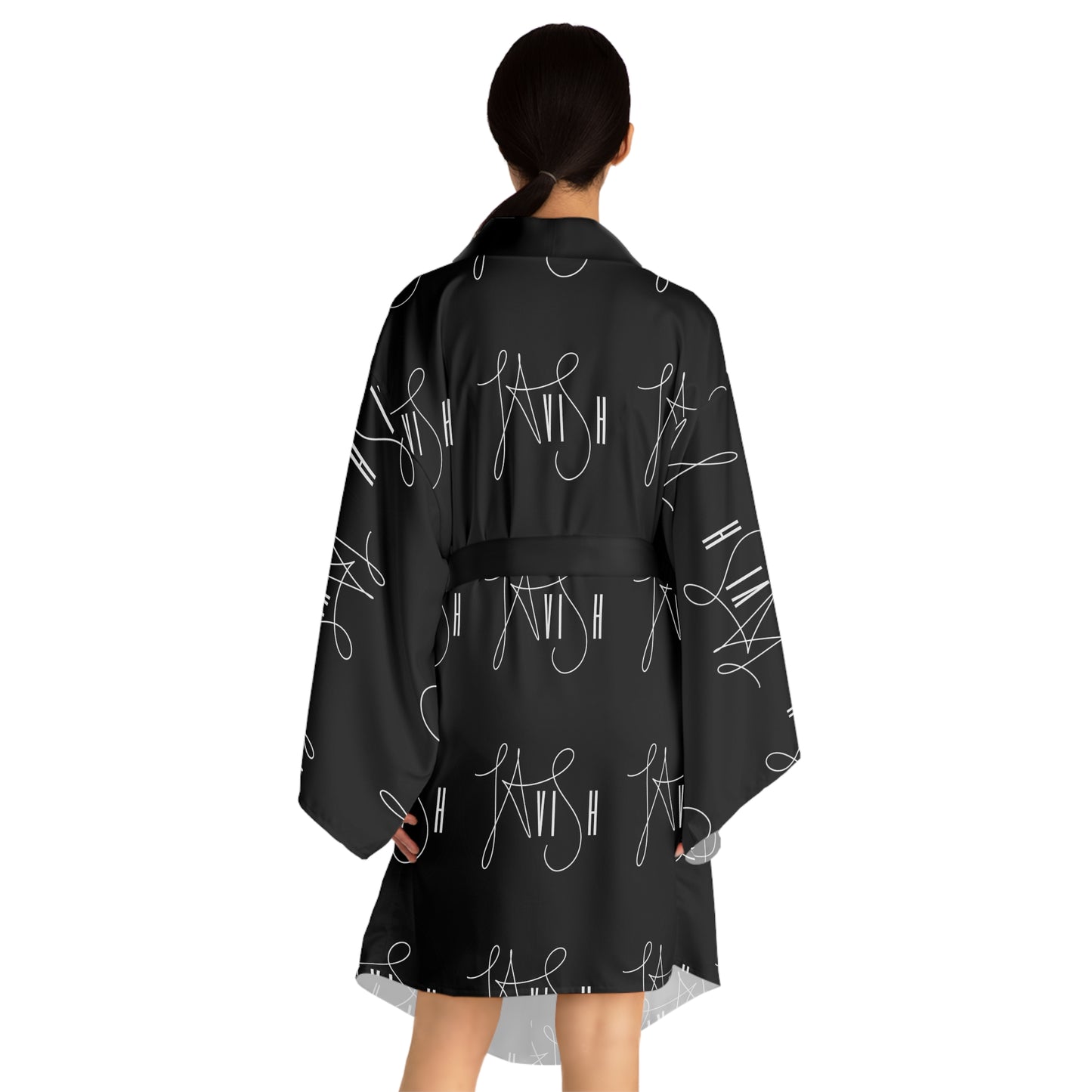 Pre-Show Lavish Logo Black Long Sleeve Kimono Robe