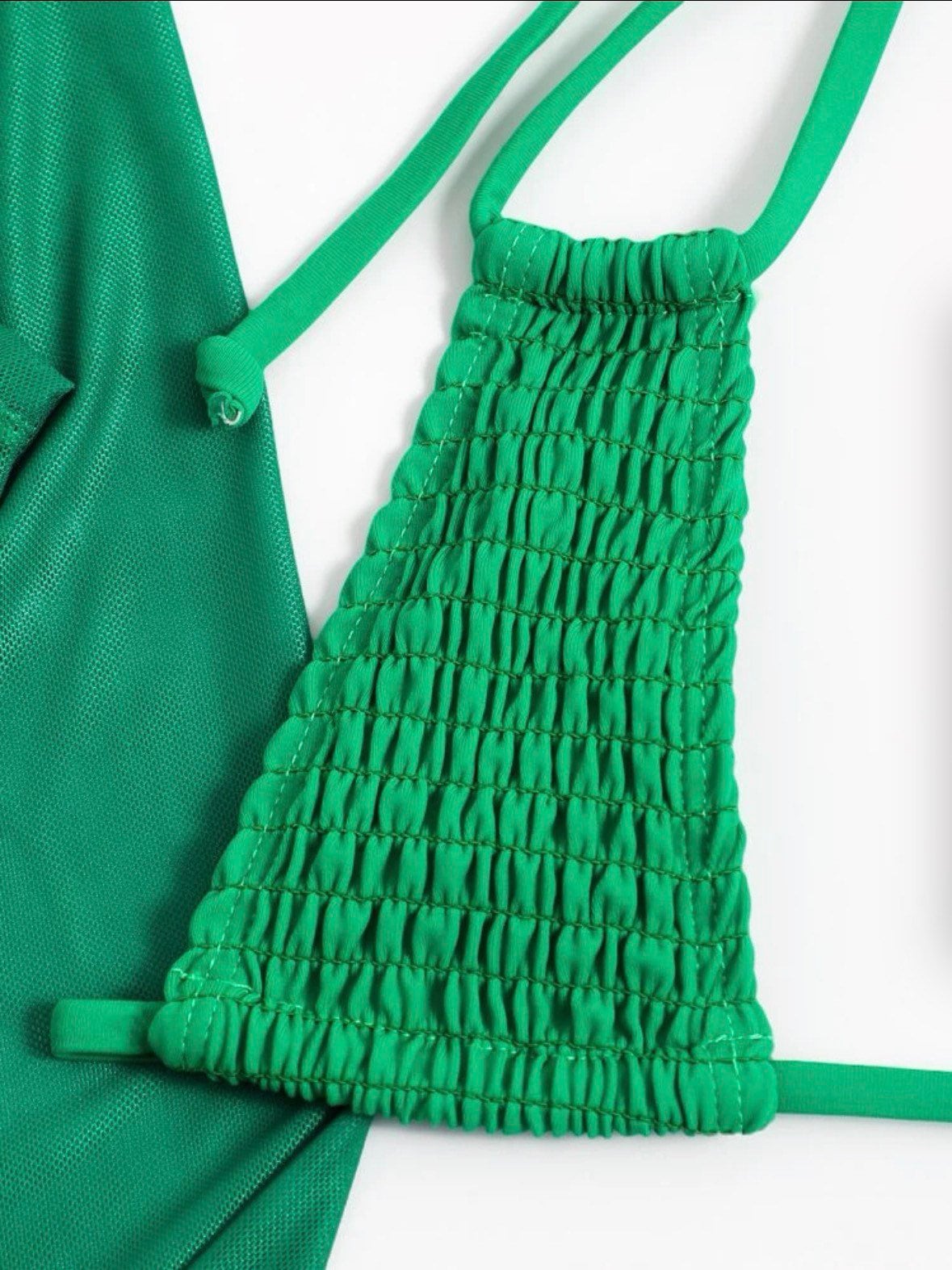 The Sexy SJ Green 4 Piece swim bikini with skirt cover up and long sleeve top and solid green smocked texture