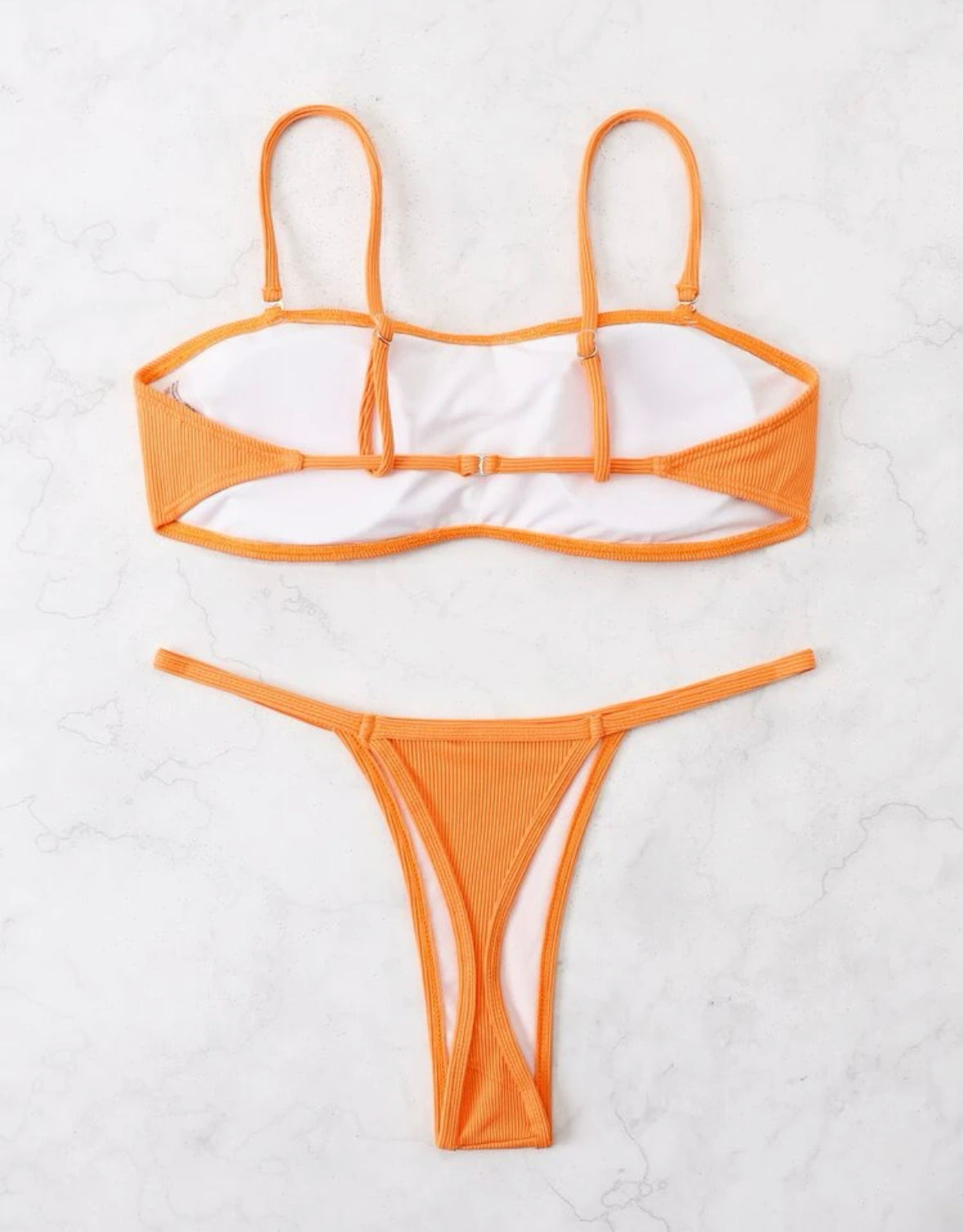 Amanda Orange Ribbed Cami Top Micro Thong Bikini Set