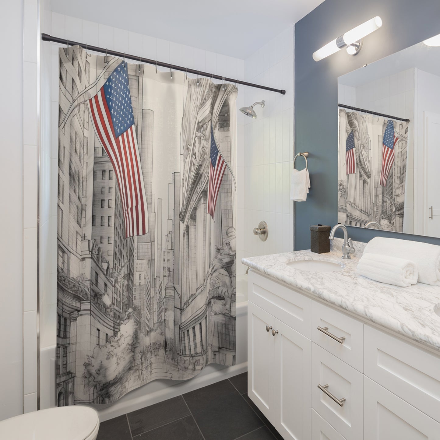 New York Vintage Drawing Shower Curtain