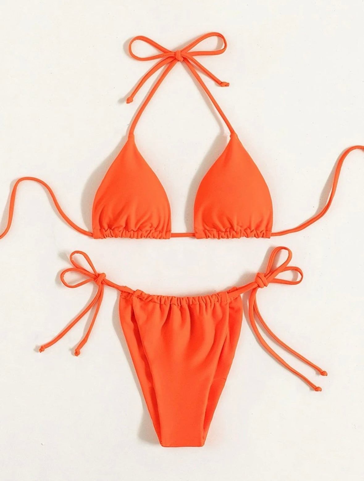Alesha Orange String Halter Triangle Tie Bikini Set