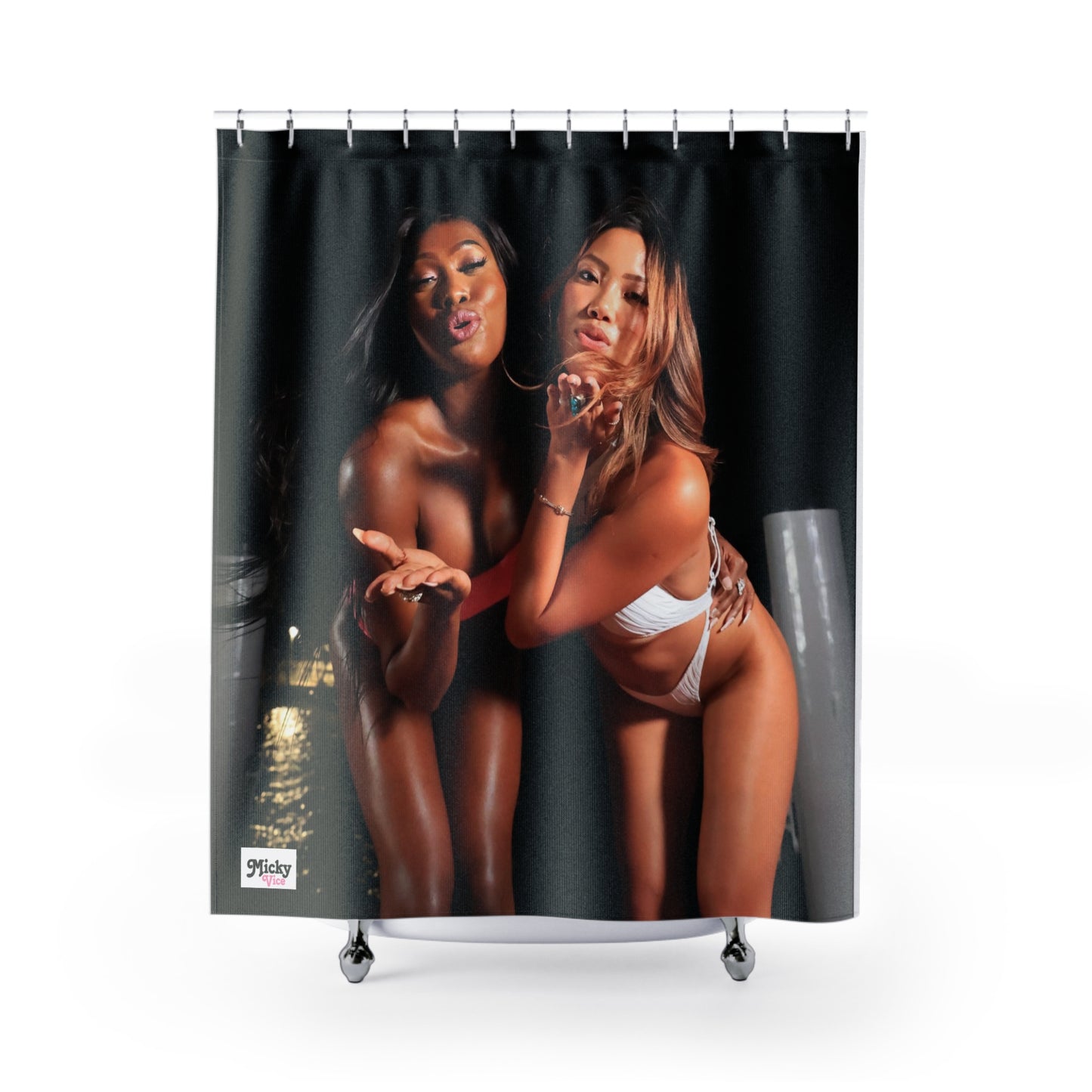 Glamour and Giving Fashion Show Photo Shower Curtain - Durable Polyester - Ariel and Lauren Models - Micky Vice Photography