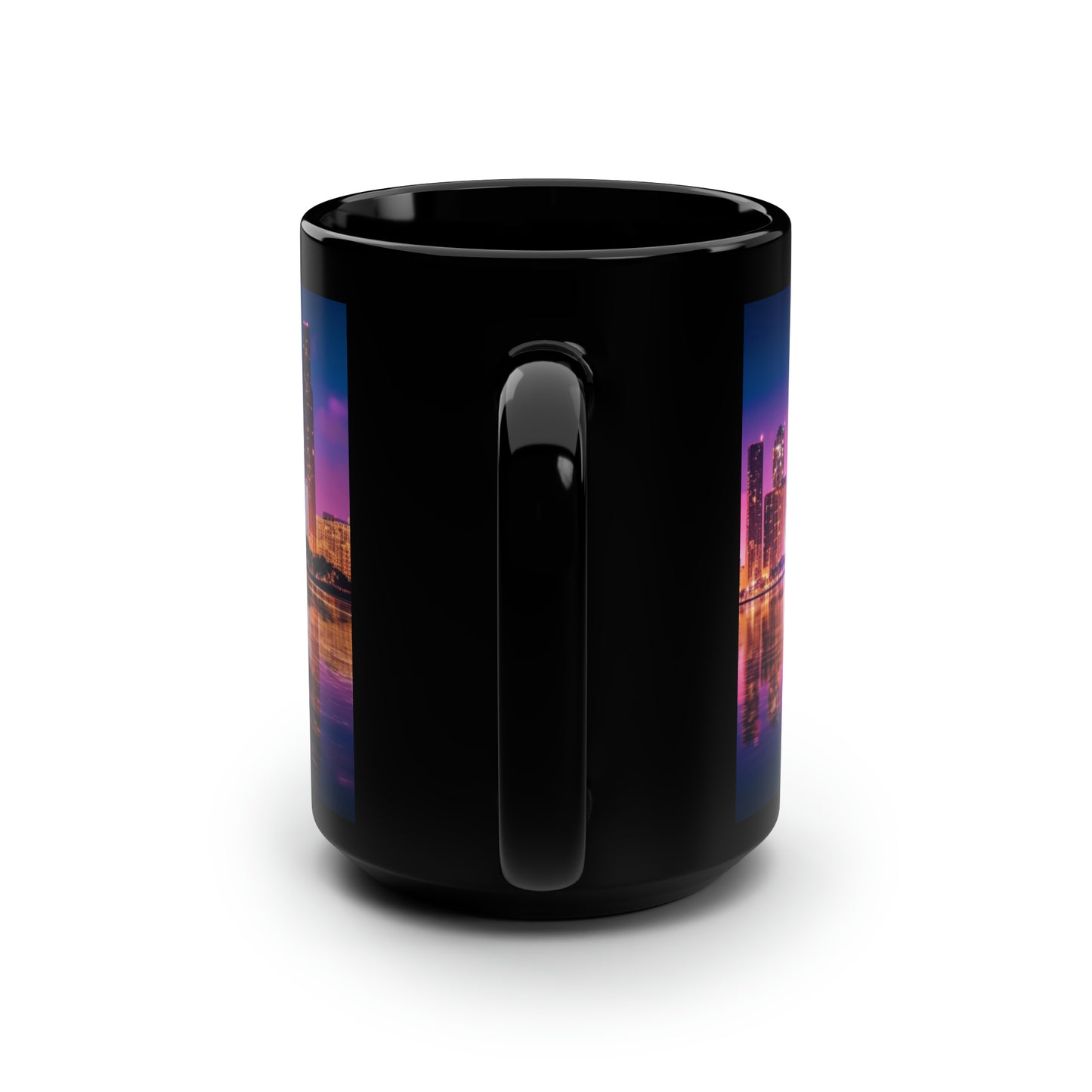 Miami Vice Skyline 15oz Black Ceramic Mug with C-Shaped Handle