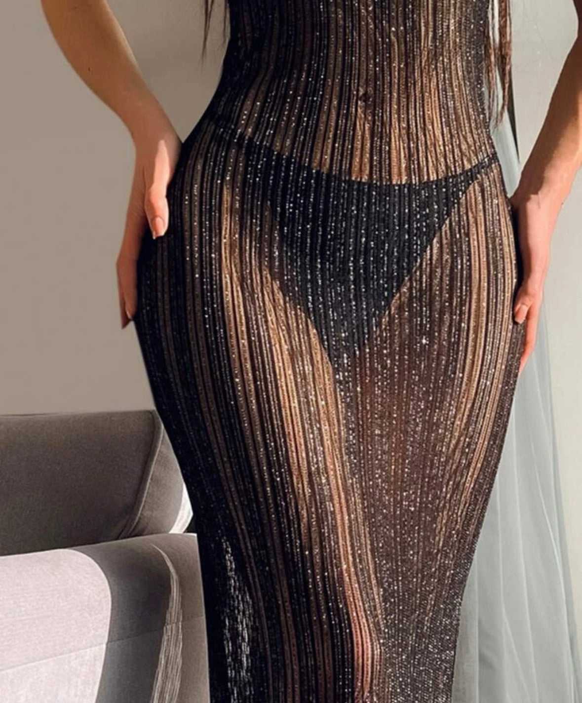Amanda Black Mesh Glitter Cover Up Dress