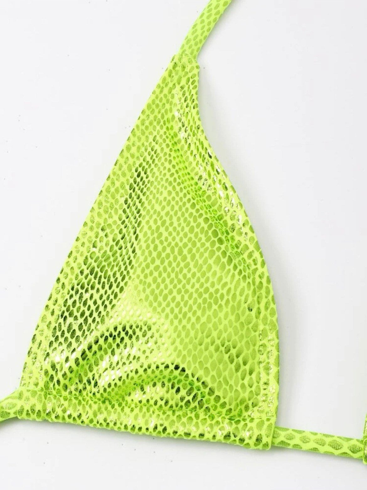 The Metallic Snake lime metallic green bikini with tie sides and snake print details triangle halter top tie and bottoms swimsuit set