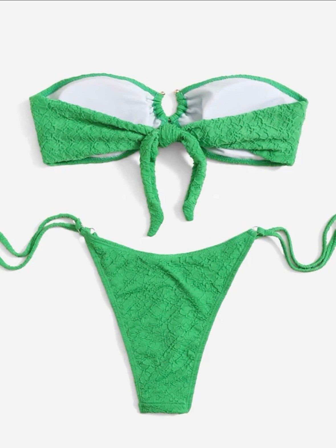 The Nathaliy Strapless Green swim bikini with gold U ring tube top and tie cheeky bottoms green sexy tanning swimsuit set