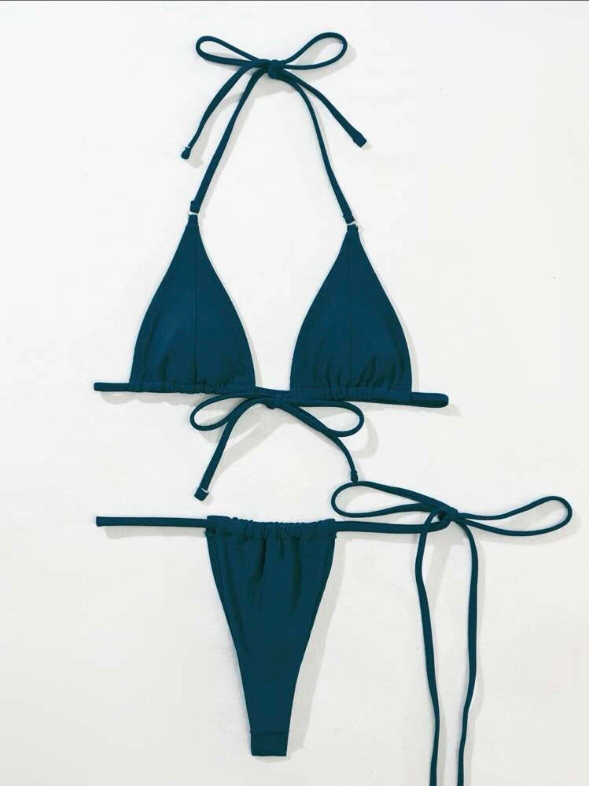 The Sunshine Serena Swimsuit Bikini Set with stitch detail ruched top and thong bottoms sexy swim halter ties and triangle top