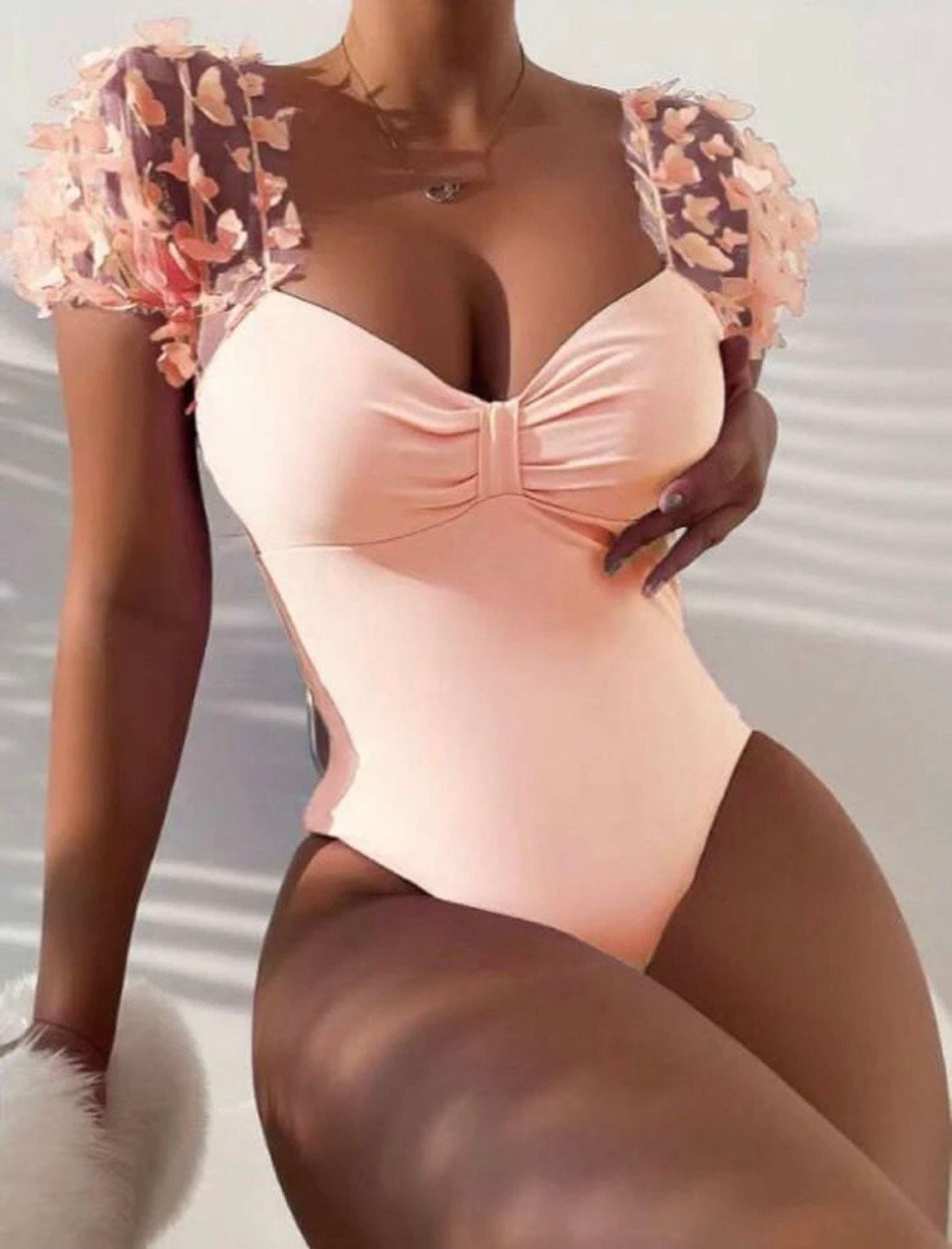 The Beautiful Butterfly Shoulder One Piece Swimsuit with an elegant wireless ruched detail cutout halter one piece swimsuit