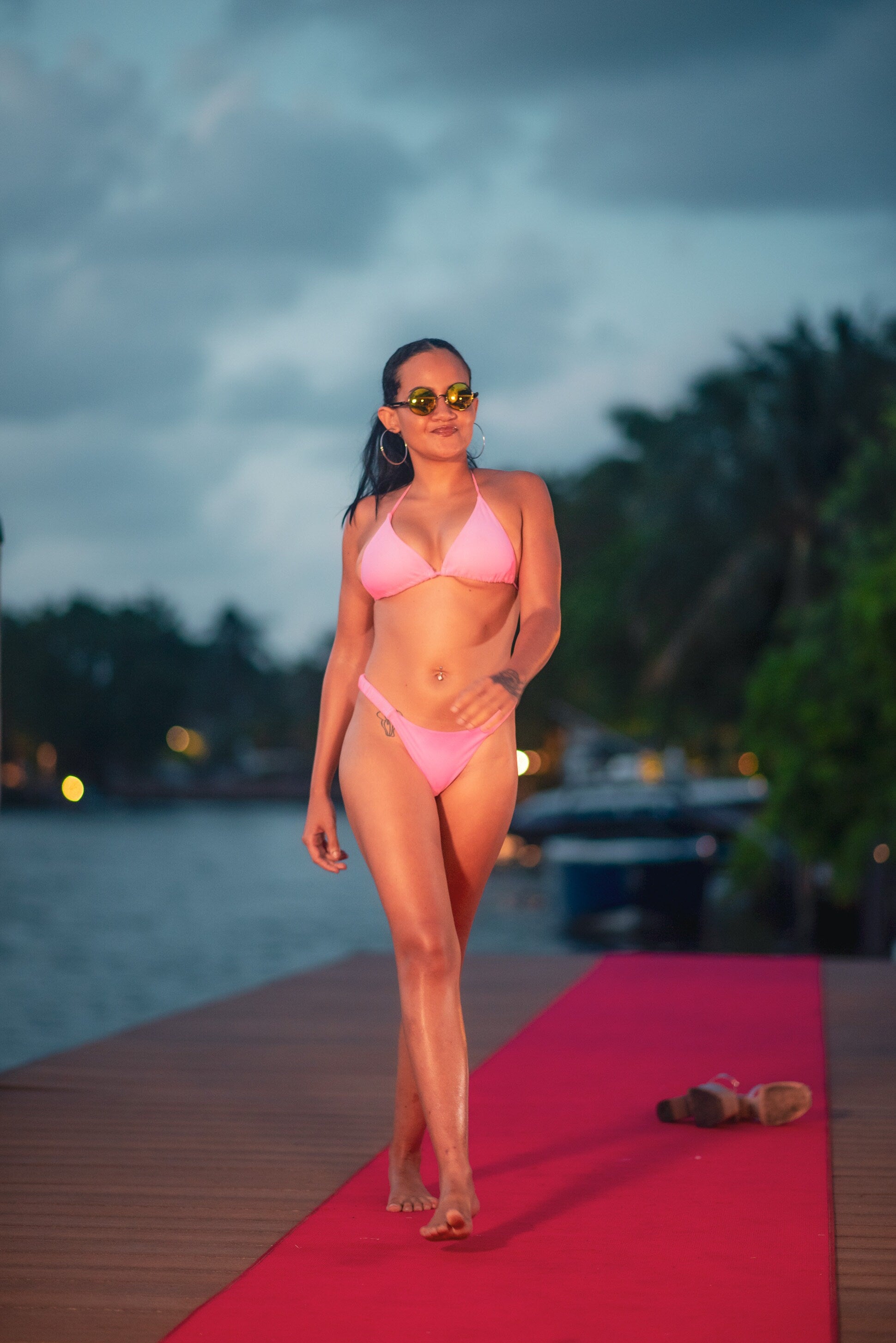 The Hunter Solid Pink Bikini Set Halter Triangle Bra & Thong 2 Piece Swimwear Swim Suit