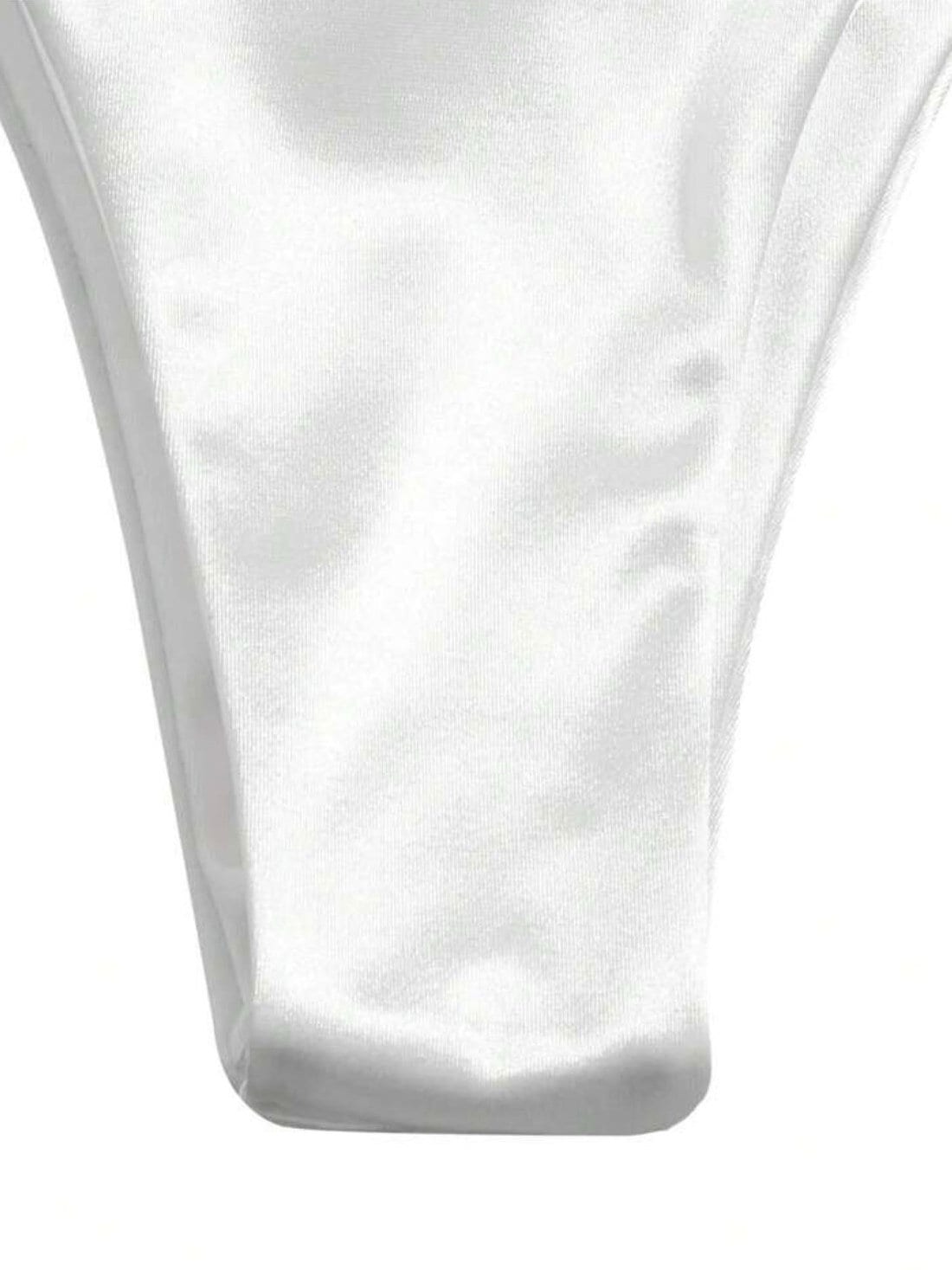 The Reena Satin White Honeymoon Halter Triangle Tie Side Bikini Swimsuit Set