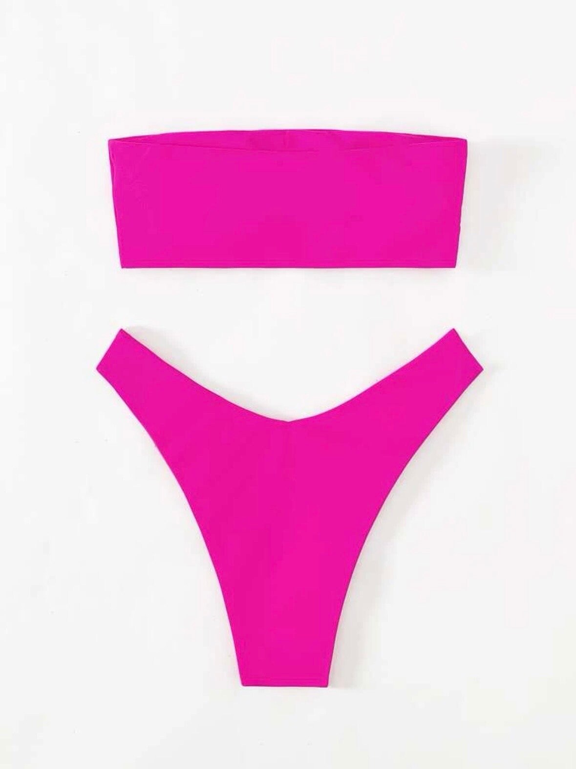 The Ally Solid Pink Sexy Swimwear Bikini Set Bandeau Top